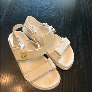 White Sandals with Gold Buckle